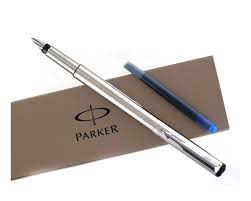 [0723480] Stylo plume vector acier massif plume moyen + cartouche + ecrin