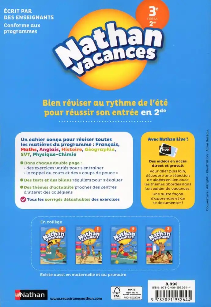 Nathan Vacances Toutes les matières de la 3e vers la 2de