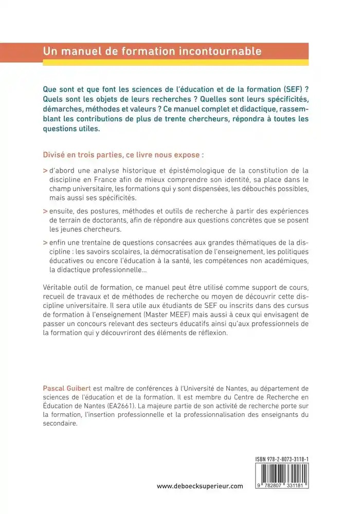 Manuel de sciences de l'éducation et de la formation