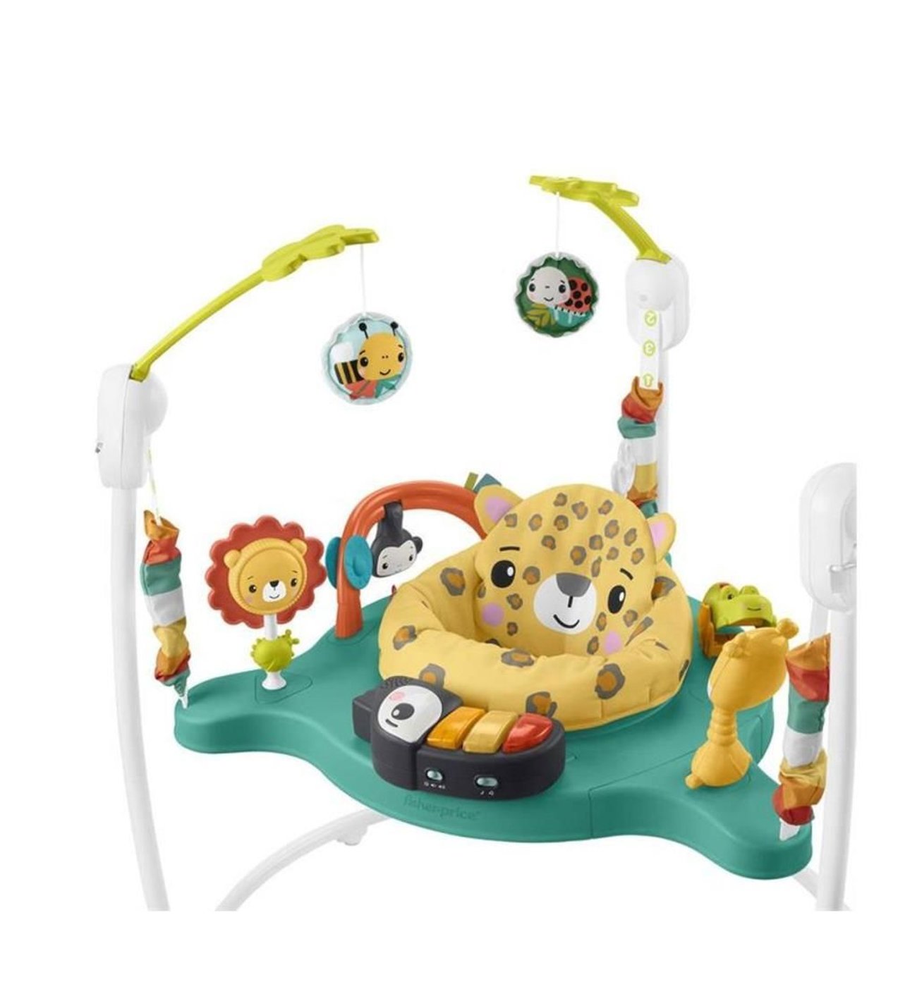 Fisher-Price Jumperoo Leopard Baby Activity Centre with Sounds and Lights, Interactive Vertical Oscillation Carrycot, Children's Toy, From 12 Months, HND47