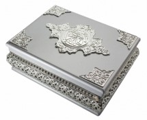 علبة القرآن الكريم خشب رمادية مرصع بالفضة حجم متوسط